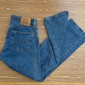 Y2K red tab 501 high rise, medium wash Levi jeans